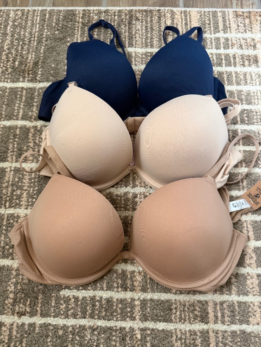 Bundle of 3: 2 NWT Pink Victoria Secret tan bras and a blue bra 36B